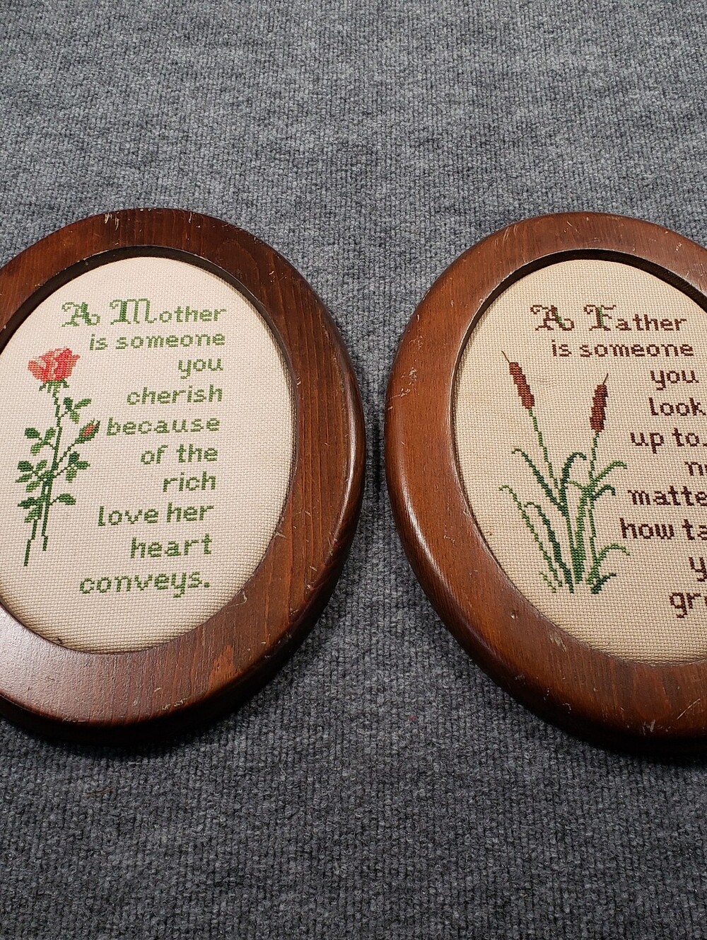 Vintage Mother Father Cross Stitch  With Frames
